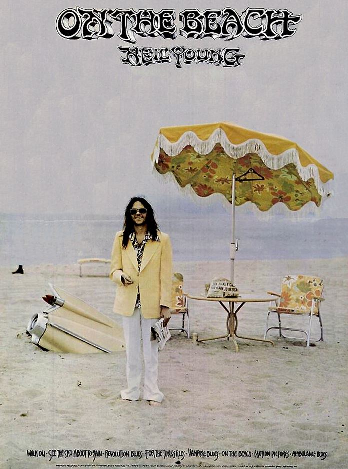 neil young on the beach poster